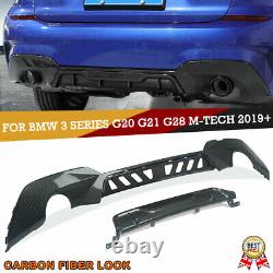 For BMW G20 G21 G28 M Performance Carbon Fiber Look Rear Bumper Diffuser 2019+